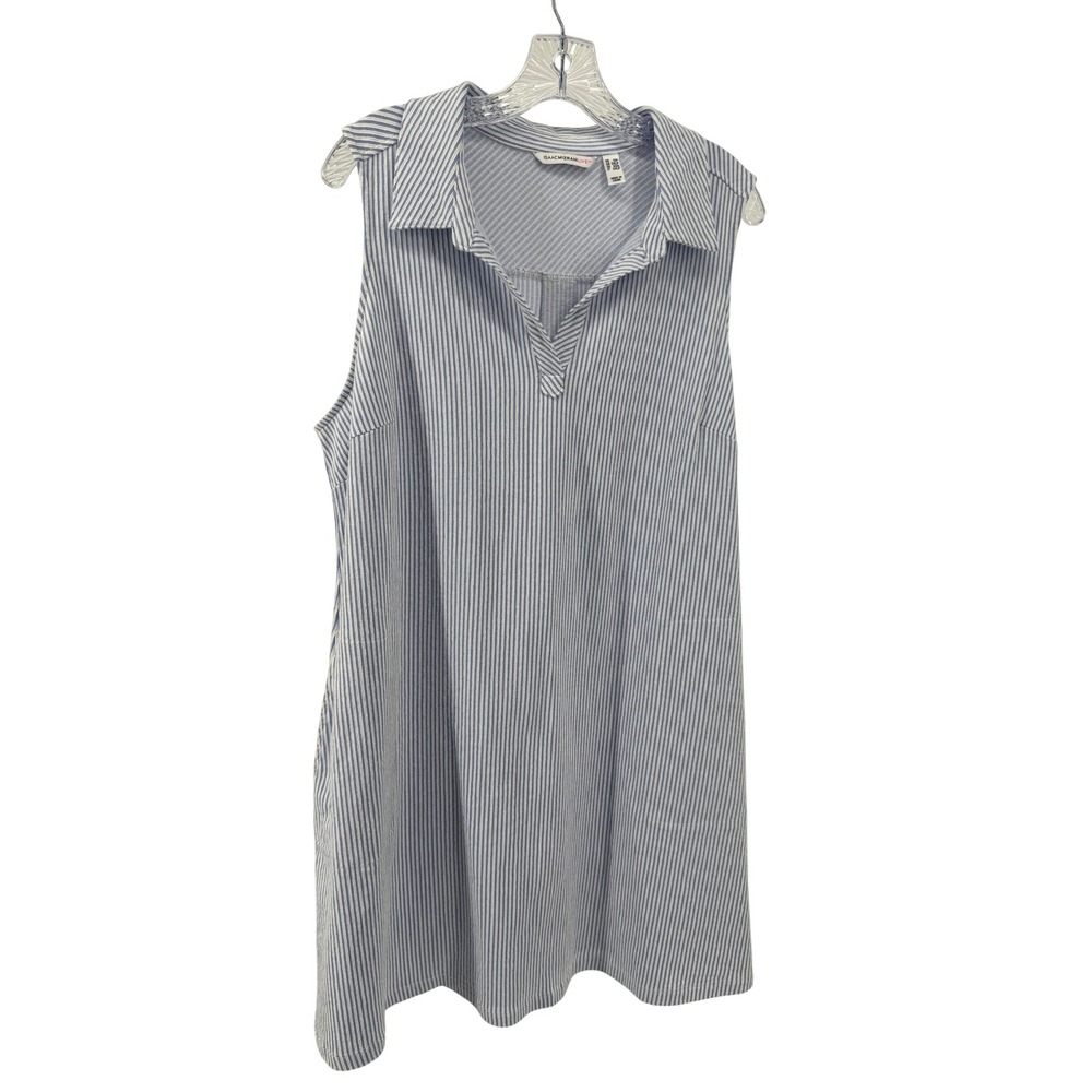 Isaac Mizrahi Live! Shirt Dress Womens 1XP Blue White Striped Seersucker Pockets